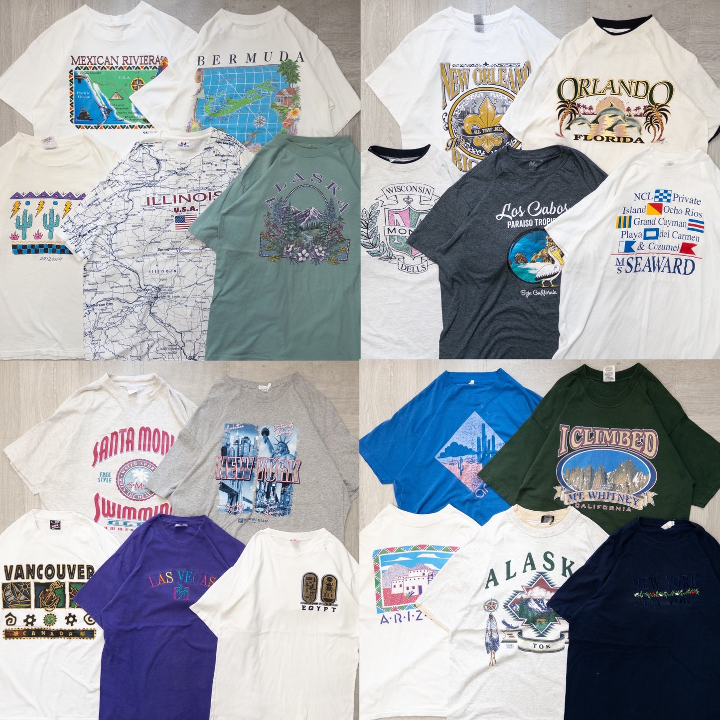 Wholesale Used Clothing, Bulk Sale, Washed, 20-Piece Set of 00s-90s Place Name Short Sleeve T-Shirts (M-XXL) w726001 
