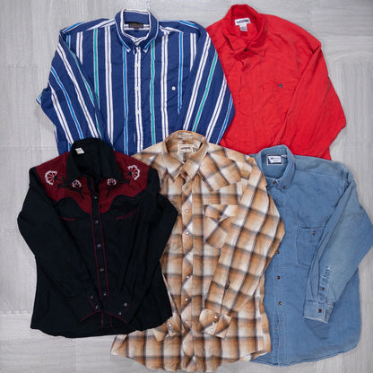 Used Clothing Wholesale Bulk Sale: Washed, Distressed US Long Sleeve Shirts (Missing Buttons), 22-Piece Set (S-XL) w731003 