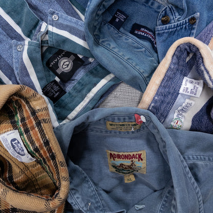 Used Clothing Wholesale Bulk Sale: Washed, Distressed US Long Sleeve Shirts (Missing Buttons), 22-Piece Set (S-XL) w731003 