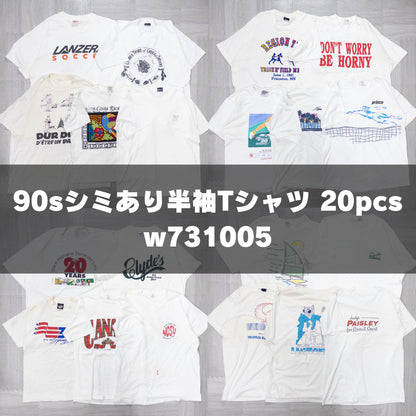 Wholesale Used Clothing, Bulk Sale, Washed, 90s Stained Short Sleeve T-Shirts, Set of 20 (M-XXL) w731005 