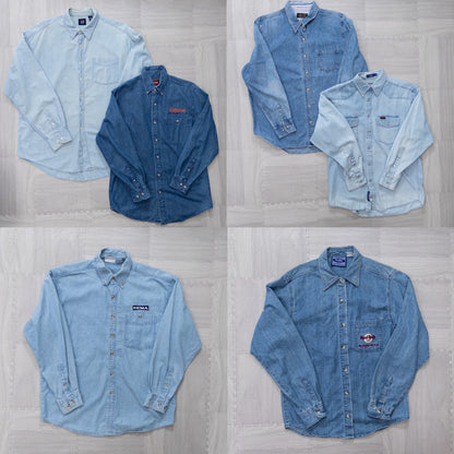 Used Clothing Wholesaler, Bulk Sale, Washed US Long Sleeve Denim Shirts, Set of 6 (S-XL) w803003 