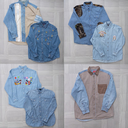 Used Clothing Wholesale, Bulk Sale, Washed, US Long Sleeve Designer Denim Shirts, Set of 7 (S-XL) w803004 