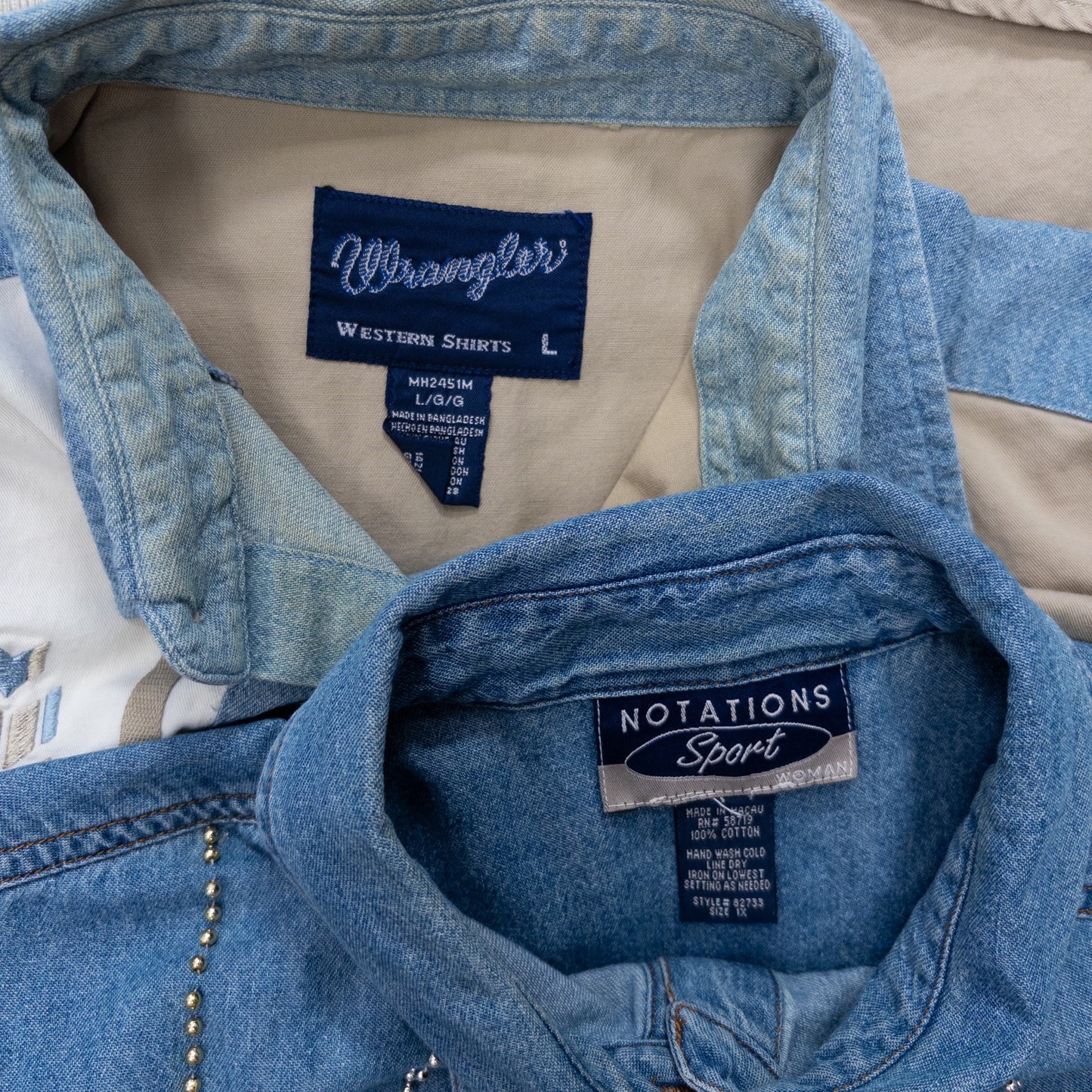 Used Clothing Wholesale, Bulk Sale, Washed, US Long Sleeve Designer Denim Shirts, Set of 7 (S-XL) w803004 