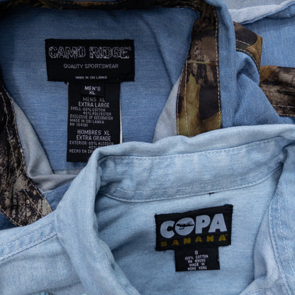 Used Clothing Wholesale, Bulk Sale, Washed, US Long Sleeve Designer Denim Shirts, Set of 7 (S-XL) w803004 