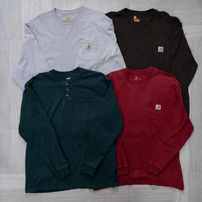 Used Carhartt Long Sleeve T-Shirts, 13-Piece Set (M-XXL), Pre-Washed, Wholesale, Bulk Sale, w803005 