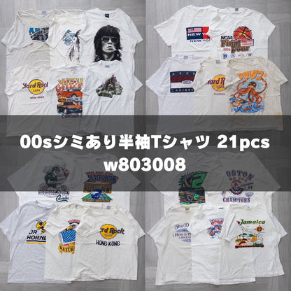 Used clothing wholesale bulk sale, washed, stained 2000s short-sleeved T-shirts, set of 21 (S-XXL) w803008 