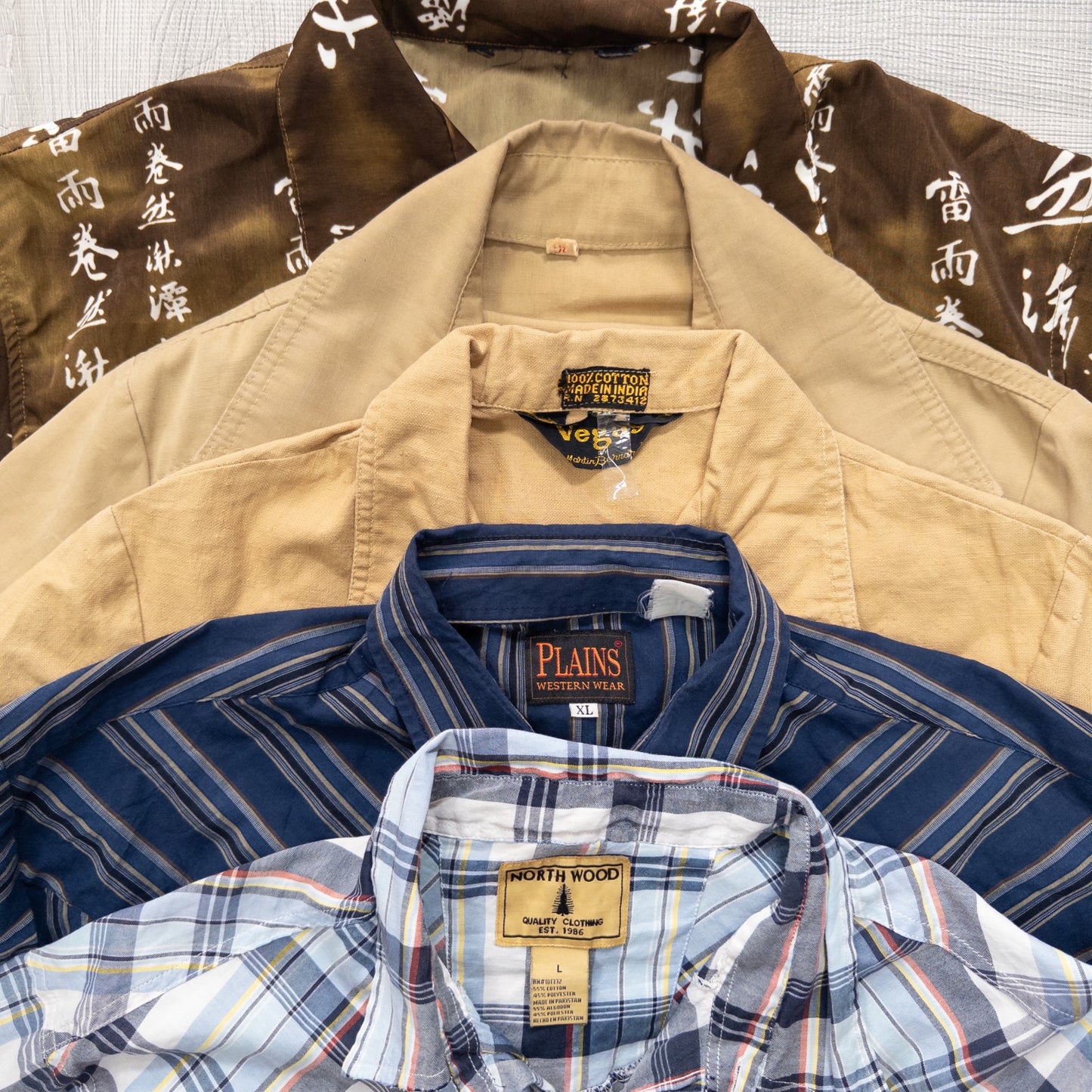 Used Clothing Wholesale Bulk Sale: Washed, Damaged Short Sleeve Shirts (Missing Buttons), 18-Piece Set (S-XXL) w803009 