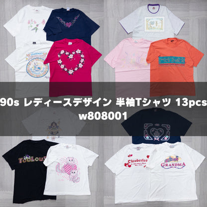 Wholesale Used Clothing, Bulk Sale, Washed, 90s Women's Retro Design T-Shirts, 13-Piece Set (S-XL) w808001 