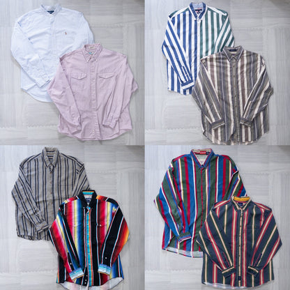 Used clothing wholesale bulk sale, washed long-sleeved striped shirts, set of 8 (L-XXXL) w809002 