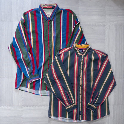 Used clothing wholesale bulk sale, washed long-sleeved striped shirts, set of 8 (L-XXXL) w809002 