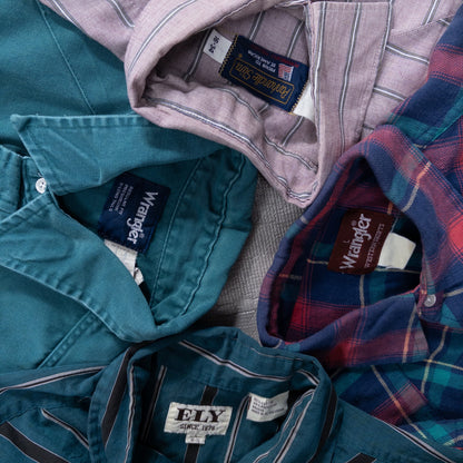 Used Clothing Wholesaler: Bulk Sale of Washed Long Sleeve Western Shirts (15-Piece Set, M-XXXL) w809006 