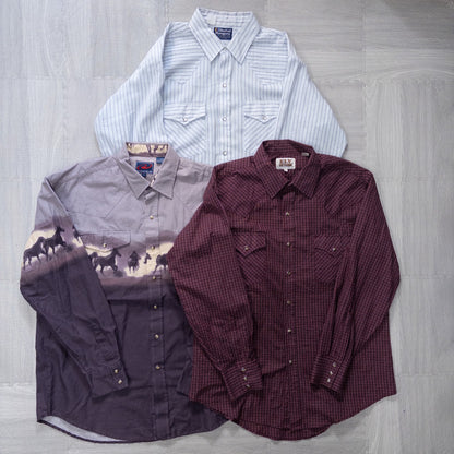 Used Clothing Wholesaler: Bulk Sale of Washed Long Sleeve Western Shirts (15-Piece Set, M-XXXL) w809006 