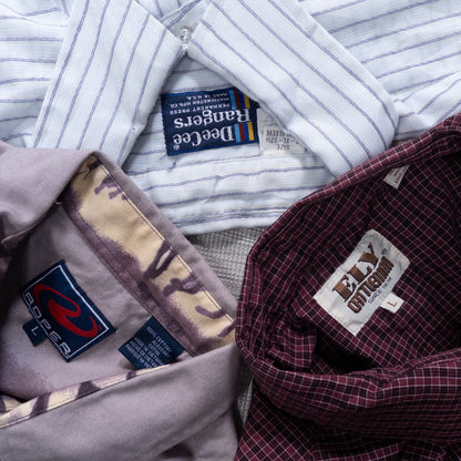 Used Clothing Wholesaler: Bulk Sale of Washed Long Sleeve Western Shirts (15-Piece Set, M-XXXL) w809006 